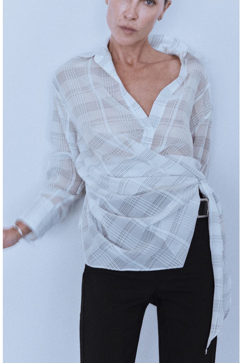Check Oversize Tie Side Top, Alternate, color, ECRU