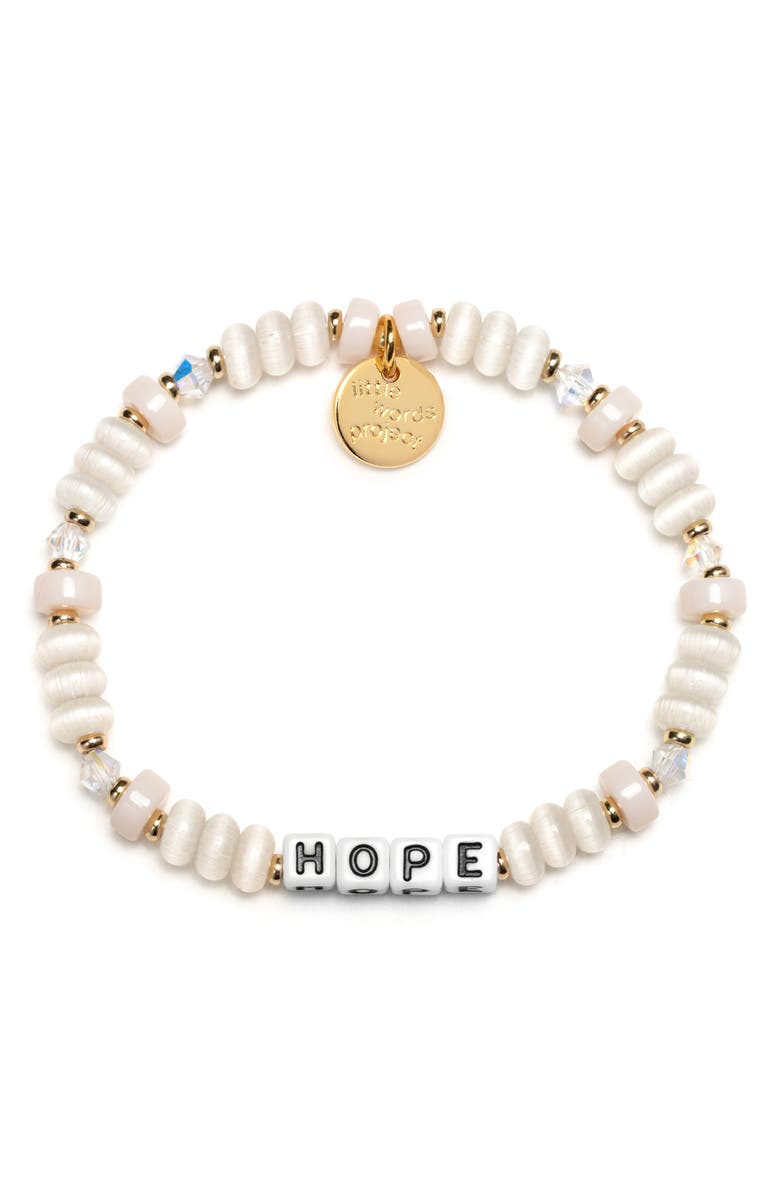 Little Words Project Hope Beaded Stretch Bracelet, Main, color, White
