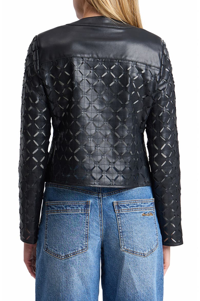 Laser-Cut Faux Leather Jacket, Alternate, color, BLACK