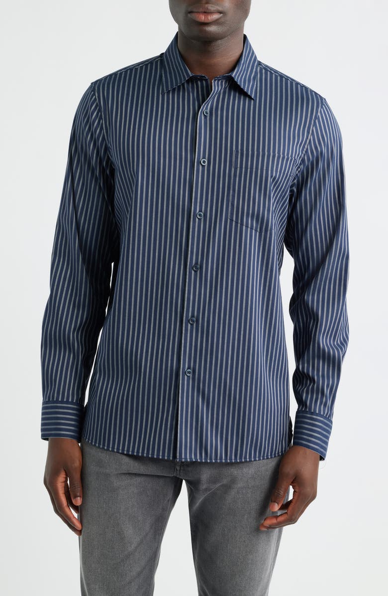 Nordstrom Lucian Stripe Stretch Button-Up Shirt, Main, color, Navy Lucian Stripe