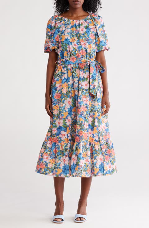 Floral Print Poplin Midi Dress