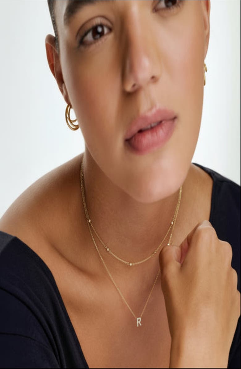 Oak & Luna 14K Solid Gold Zoe Initial Necklace with Diamonds, Alternate, color, Letter G