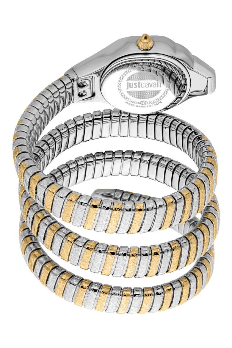 Snake Wraparound Bracelet Watch, 22mm x 35mm, Alternate, color, TWO TONE SILVER / GOLD
