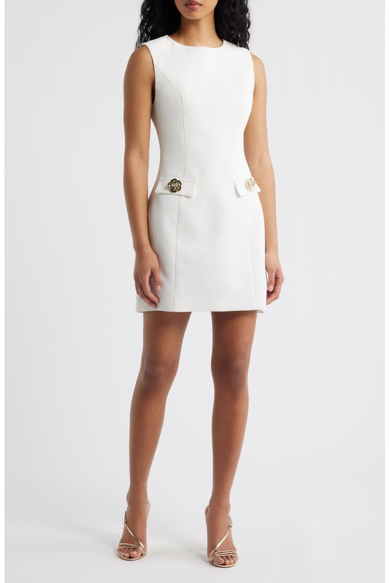 Woven Jewel Neck Shift Dress, Main, color, WHITE