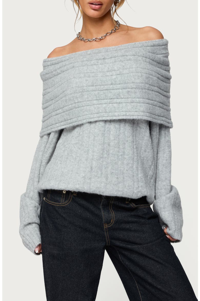 Kadenna Oversize Off the Shoulder Sweater, Main, color, LIGHT-GRAY-MELANGE