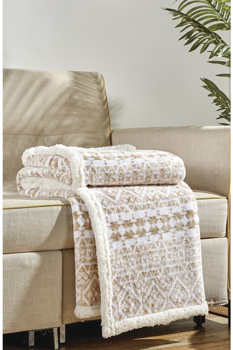Tala Print Faux Shearling Throw Blanket, Alternate, color, BEIGE MULTI