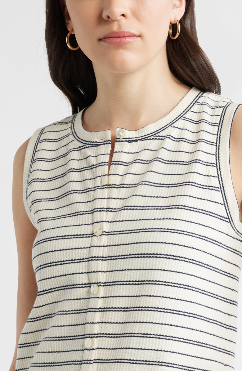 Caslon<sup>®</sup> Stripe Rib Button-Up Top, Alternate, color, Ivory- Navy Stripe