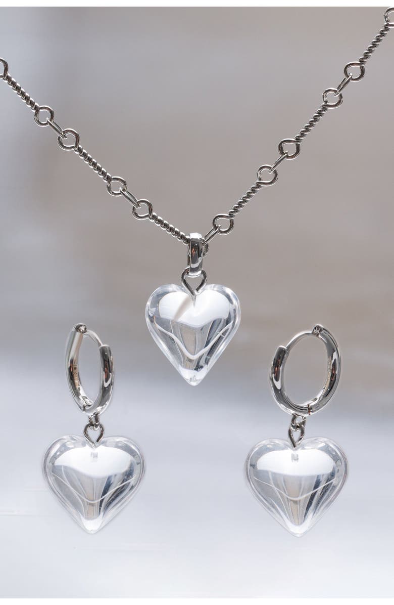 Classicharms Frost Heart Necklace and Earrings Set, Main, color, Silver