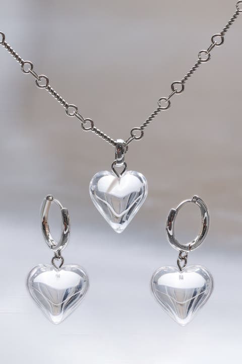 Frost Heart Necklace and Earrings Set