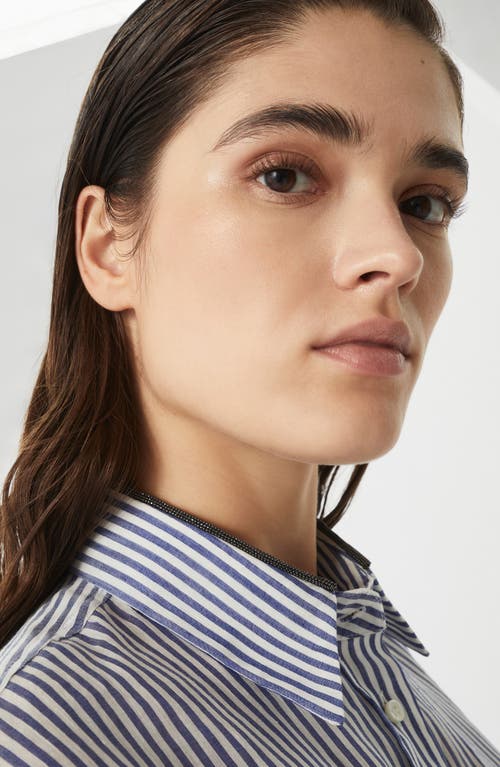 Brunello Cucinelli Long Shirt With Monili In Azure