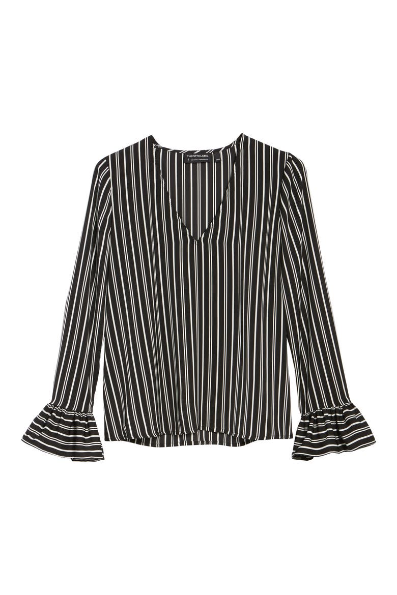 Ophelia Stripe Flare Cuff Top, Alternate, color, BLACK W/ IVORY