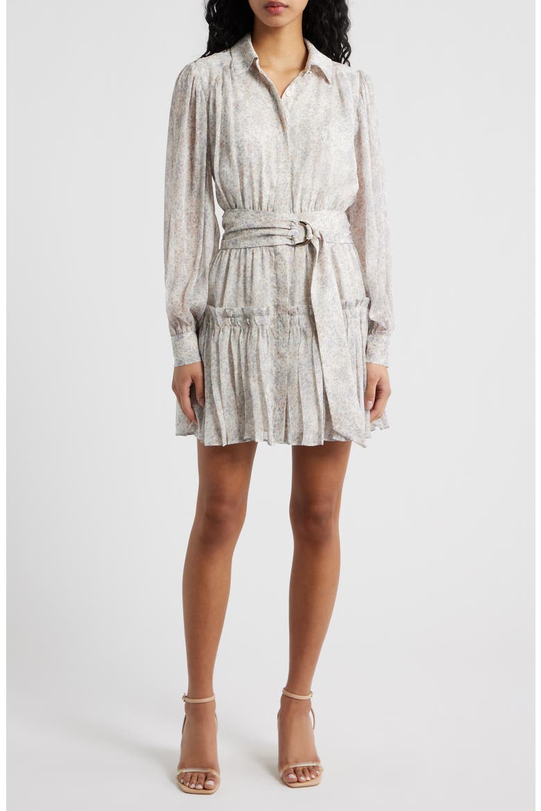 Josette Floral Long Sleeve Chiffon Minidress, Main, color, IVORY PERIWINKLE SAGE