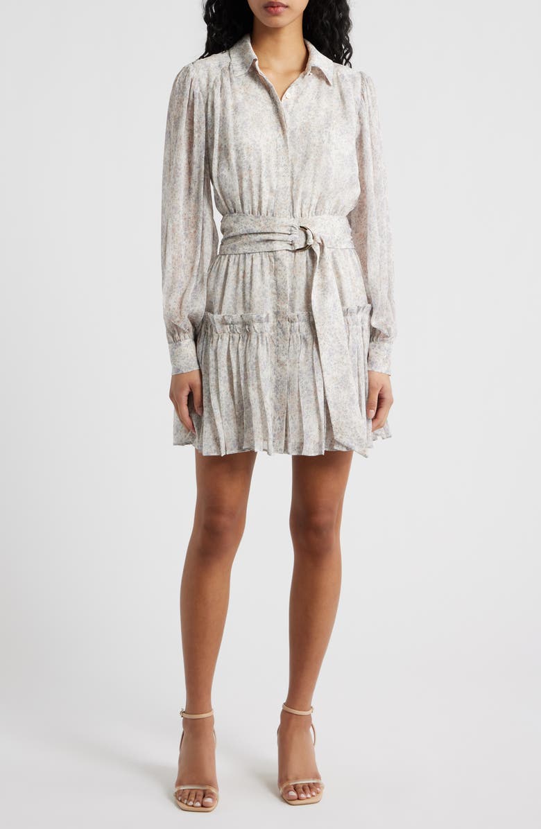 En Saison Josette Floral Long Sleeve Chiffon Minidress, Main, color, Ivory Periwinkle Sage