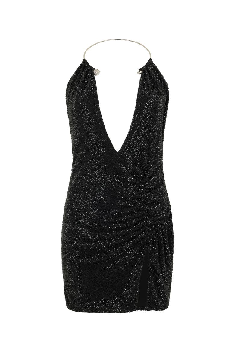 Mini Dress Piercing Strass Women, Main, color, black