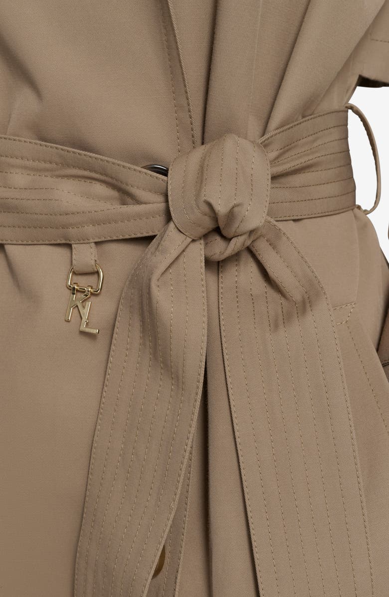 KARL LAGERFELD PARIS Water Resistant Embossed Logo Detail Cotton Blend Trench Coat, Alternate, color,