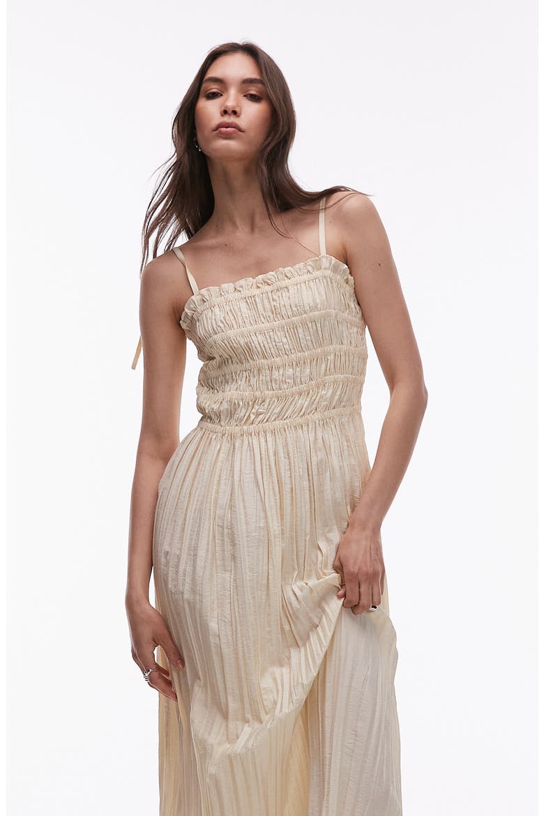 Shirred Bodice Midi Dress, Alternate, color, BEIGE