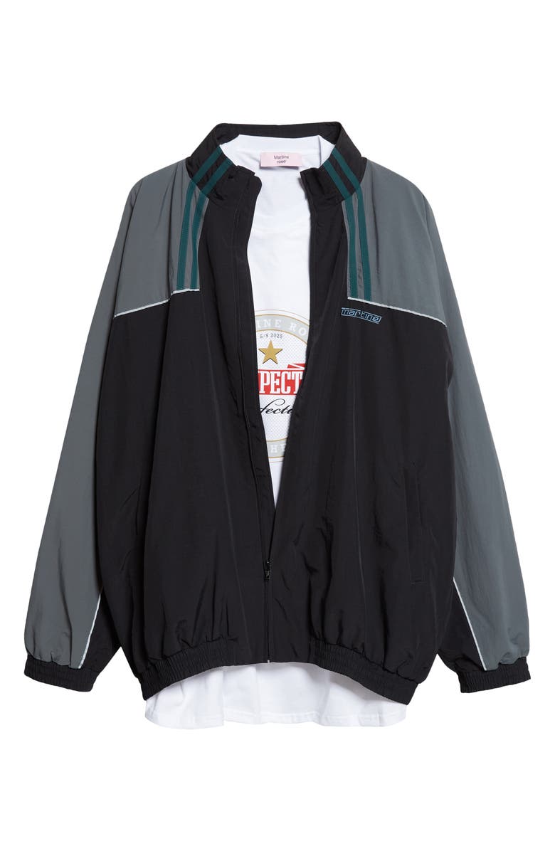 Martine Rose Paneled Nylon Track Jacket with Graphic T-Shirt Lining, Main, color, Black Teal