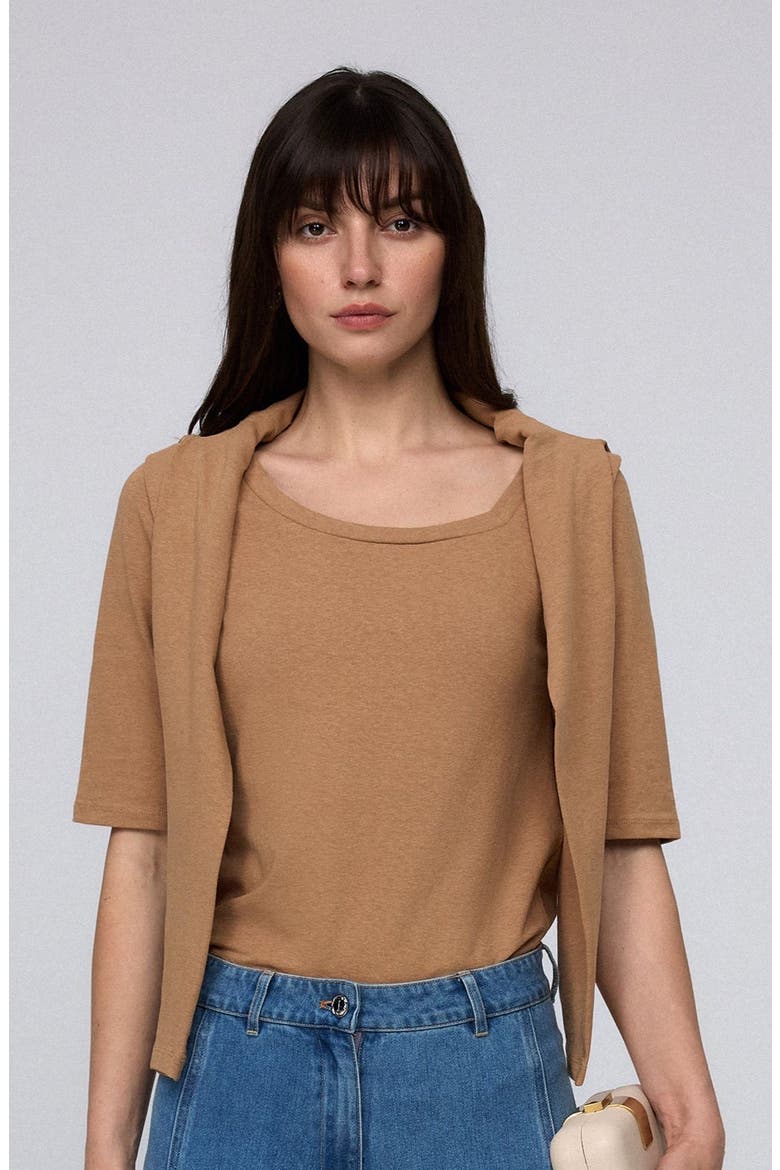 Hemp Essentials Asymmetrical Neckline Tee, Alternate, color, fawn