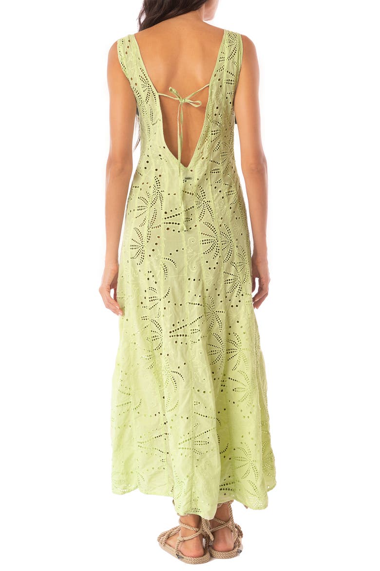 Palm Embroidery Geranium Semisheer Cotton Maxi Dress, Alternate, color, LT PASTEL GREEN