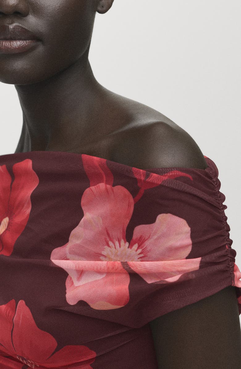 MANGO Asymmetric Floral Print Sheath Dress, Alternate, color, Brown