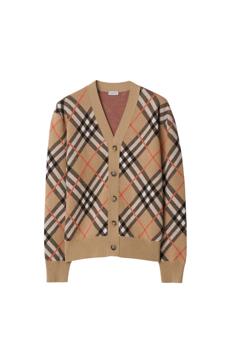 Burberry Check Wool Mohair Blend Cardigan, Alternate, color, Sand