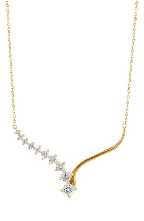 Graduated Cubic Zirconia Bar Pendant Necklace