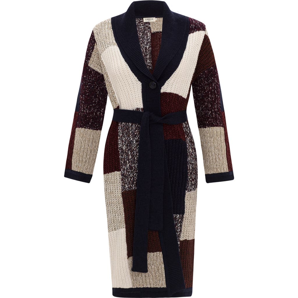 LABECA LONDON LABECA LONDON VIVIENNE COLOUR BLOCK WOOL MIDI ROBE CARDIGAN