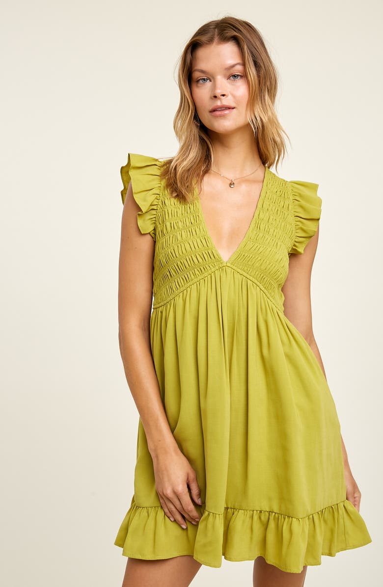 WISHLIST Smocked Cap Sleeve Pocket Babydoll Minidress, Alternate, color,