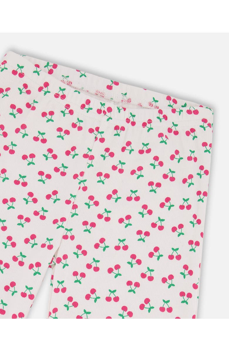Deux par Deux Rib Flare Leg Cherries Leggings, Alternate, color, White With Cherry Print
