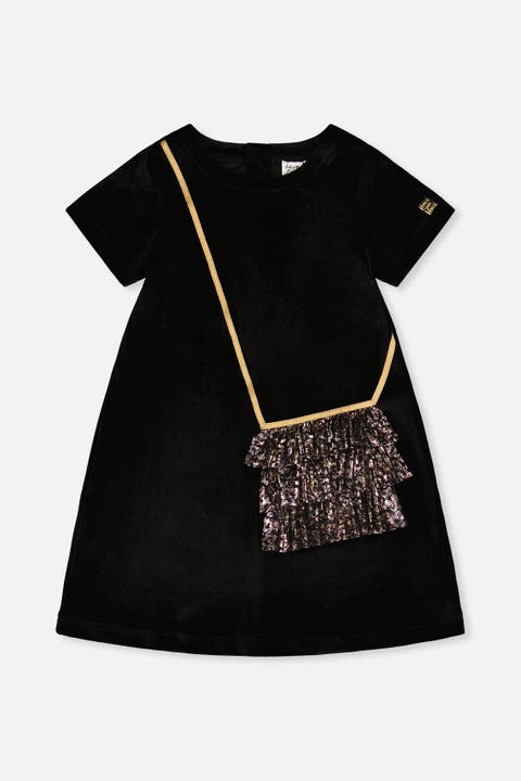 Metallic Bag Appliqué Sleeveless A-Line Dress