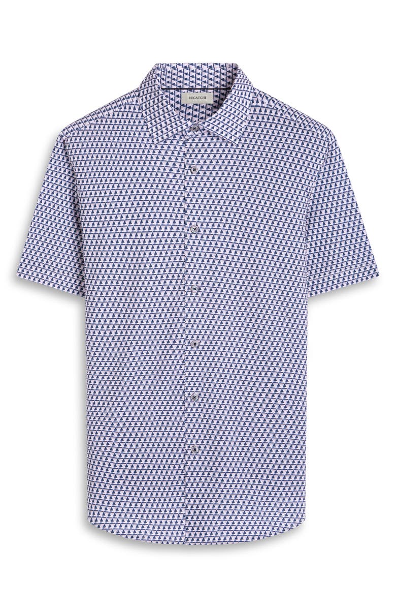 Bugatchi Miles OoohCotton<sup>®</sup> Geo Print Short Sleeve Button-Up Shirt, Alternate, color, Graphite