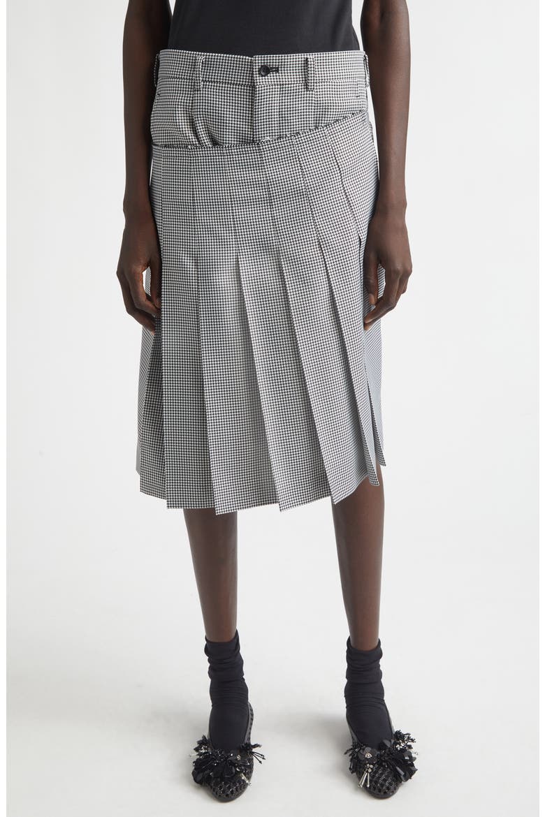 Pleated Asymmetric Houndstooth Check Skort, Main, color, BLACK/ WHITE