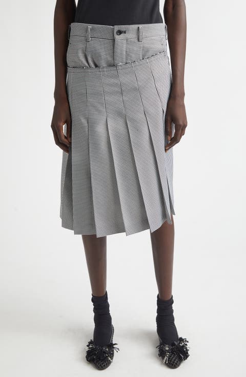 Pleated Asymmetric Houndstooth Check Skort