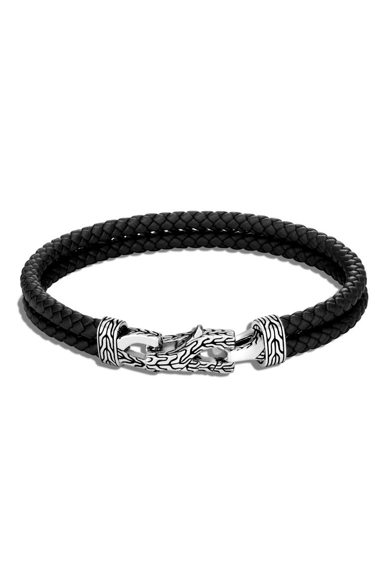 Men's Asli Classic Chain Double Woven Leather Bracelet, Main, color, SILVER/ BLACK