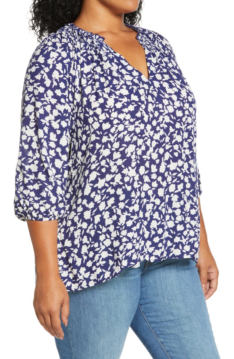 Bobeau Floral Pint Smocked Neck Top, Alternate, color,