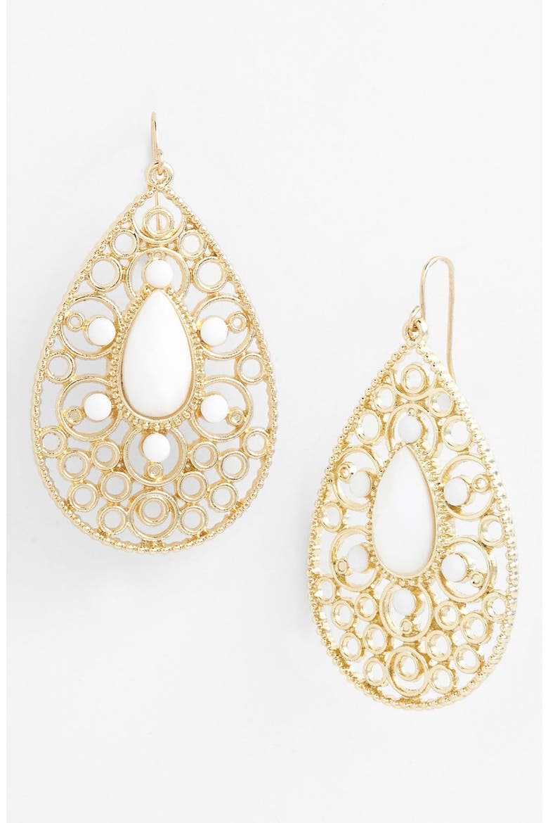 Filigree Teardrop Earrings, Main, color, WHITE/ GOLD