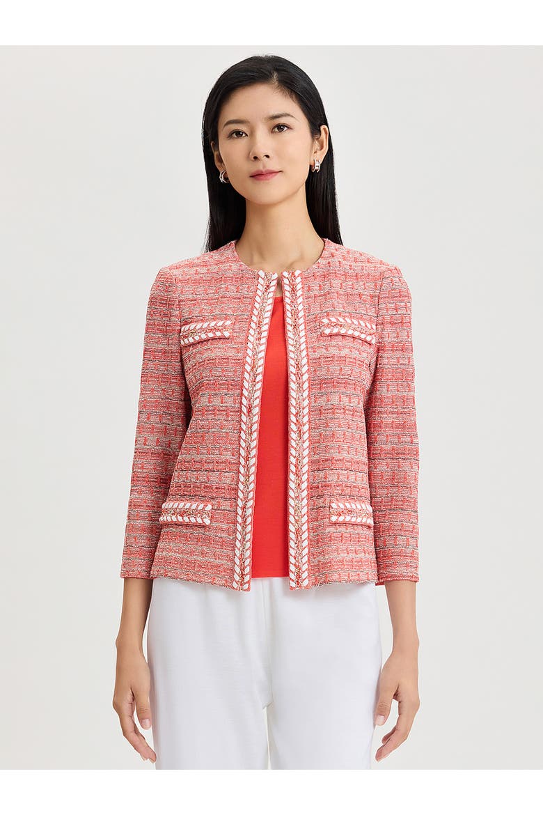 Heritage Whipstitch Trim Knit Jacket, Alternate, color, Cherry/Biscotti/Black/Ivory