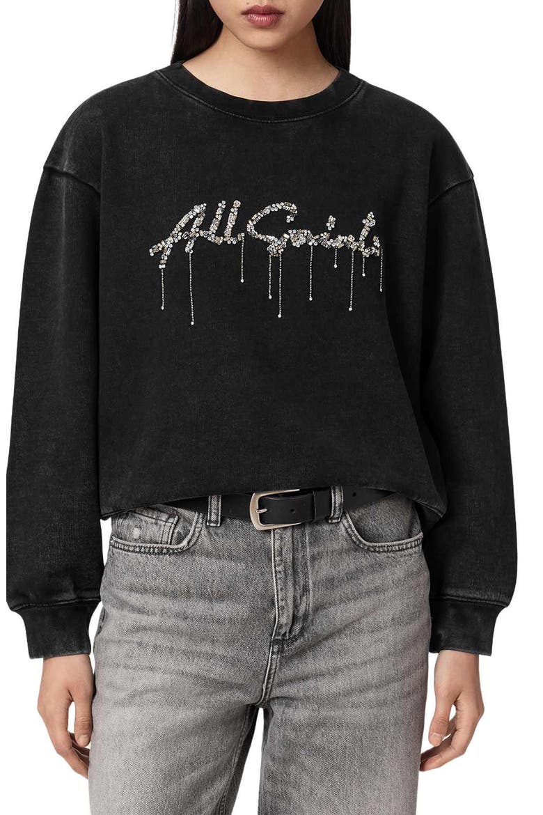 Chains Pippa Embellished Sweatshirt, Main, color, WASHED BLACK