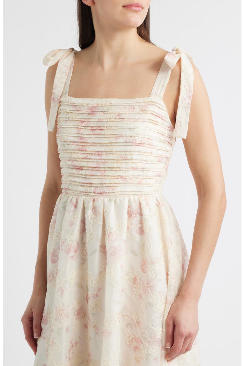 Print Tie Strap Embroidered Maxi Dress, Alternate, color, PINK MULTI