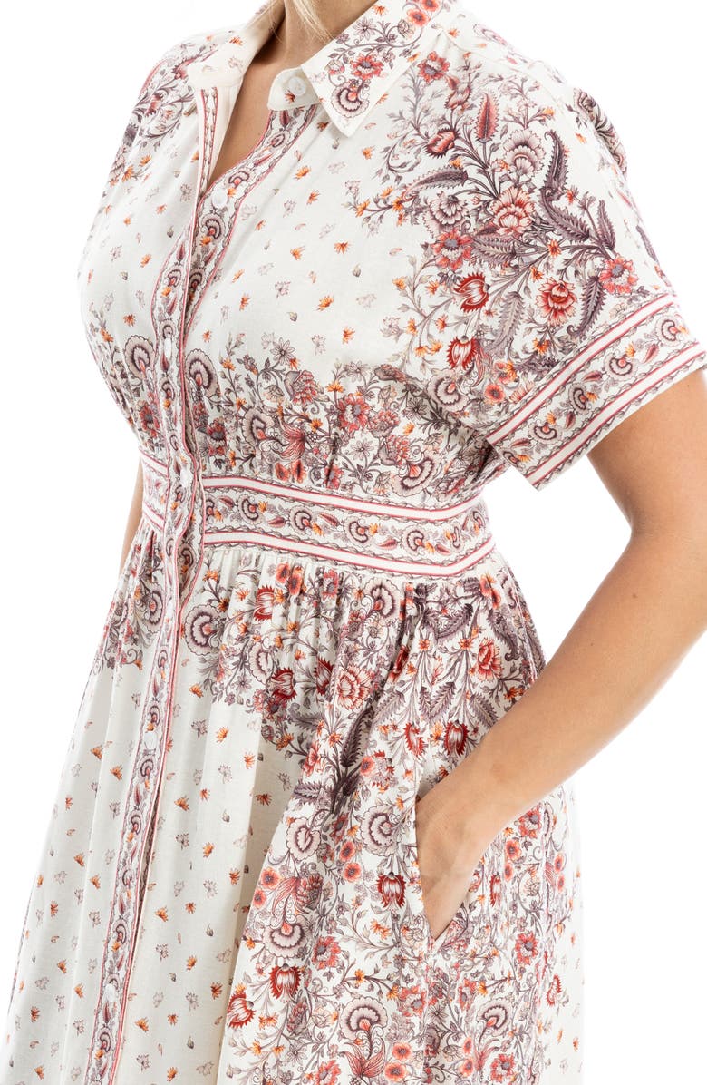 MAX STUDIO Short Sleeve Maxi Shirtdress, Alternate, color, Cream/ Red