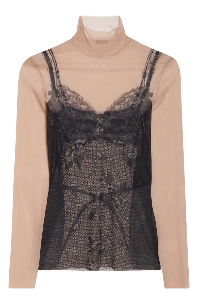 Balenciaga Trompe l'Oeil Lingerie Mesh Top, Alternate, color, Black/ Light Beige