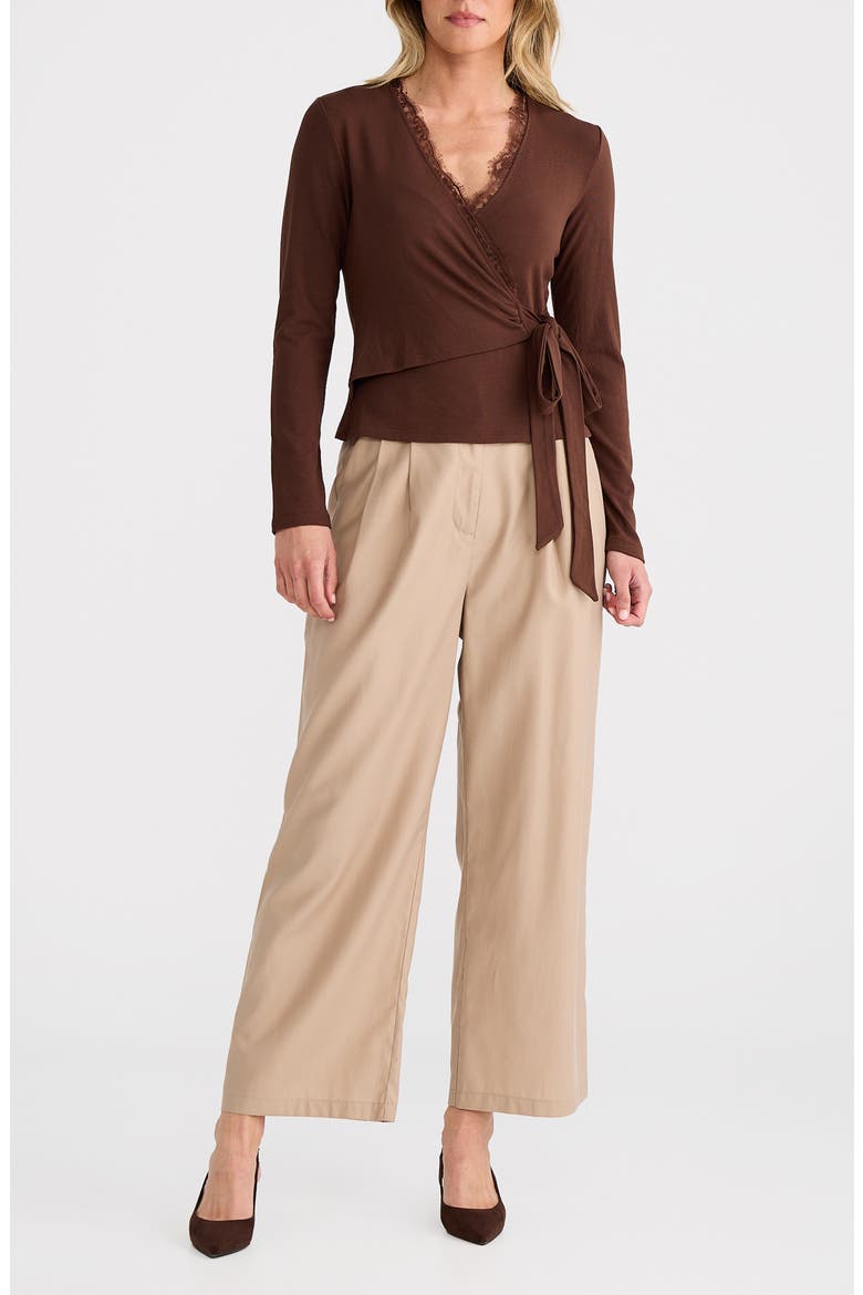 Brigitte Lace Trim Wrap Top, Alternate, color, ESPRESSO