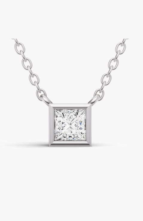 14K Gold 0.5 ct Lab-Grown Princess Diamond Bezel Pendant