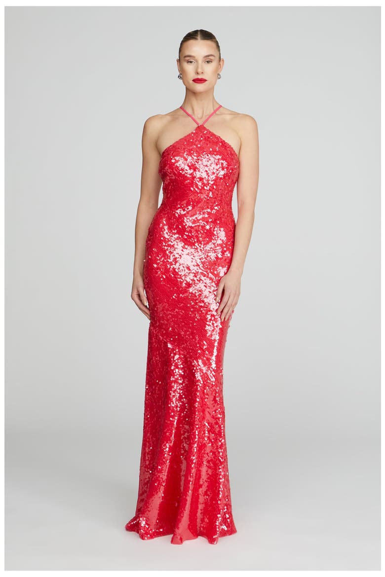 Regine Sequins Gown, Alternate, color, Guava