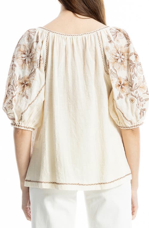Max Studio Embroidered Puff Sleeve Top In Neutral