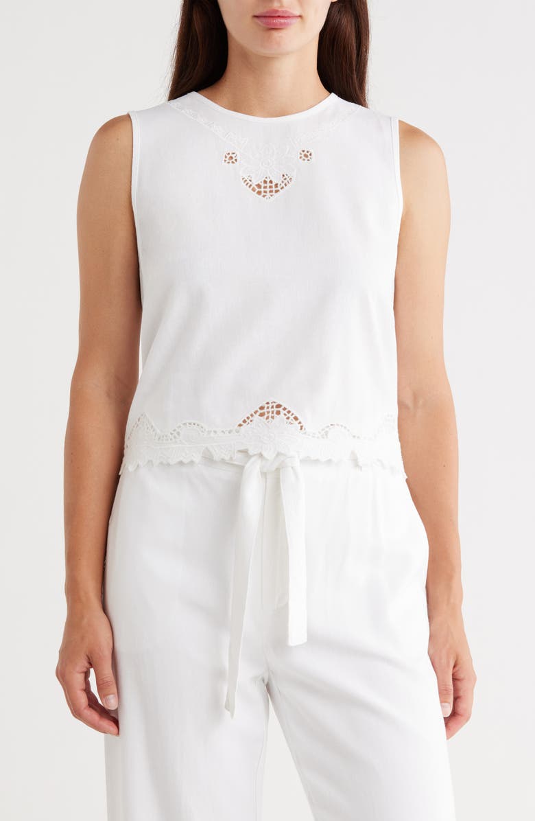 Nicole Miller Embroidered Lace Trim Tank, Main, color,