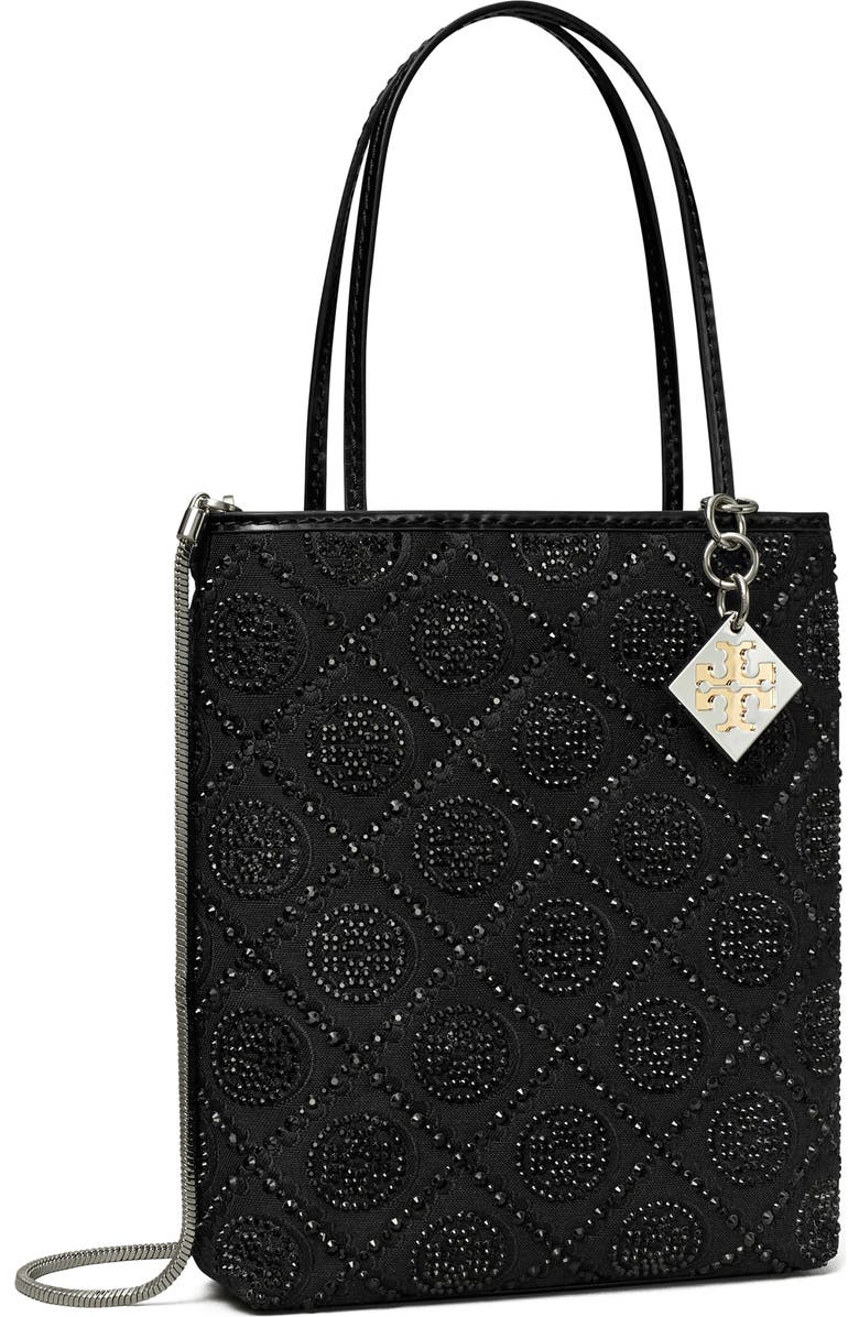 Tory Burch Key Item T Monogram Hotfix Embellished Top Handle Bag, Alternate, color, Black