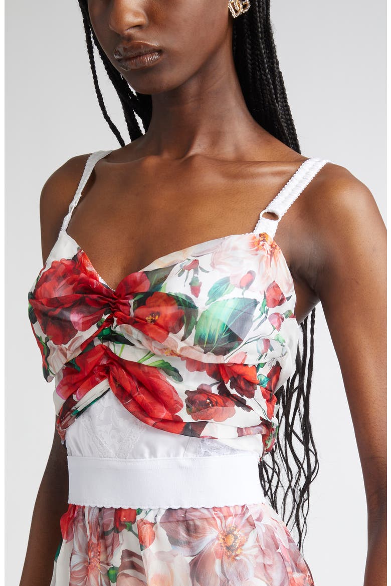Rose Print Chiffon & Marquisette Bustier Top, Alternate, color, WHITE PRINT FLOWER