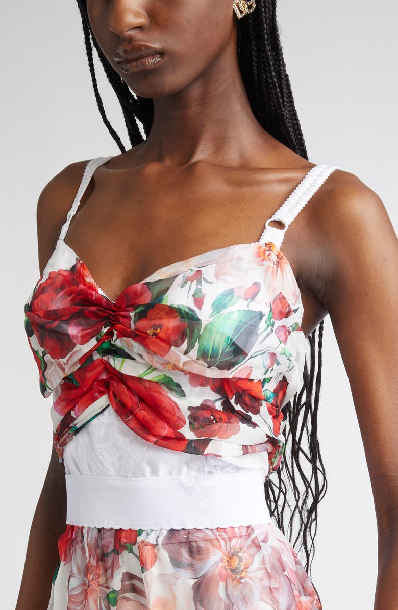 Dolce&Gabbana Rose Print Chiffon & Marquisette Bustier Top, Alternate, color, White Print Flower