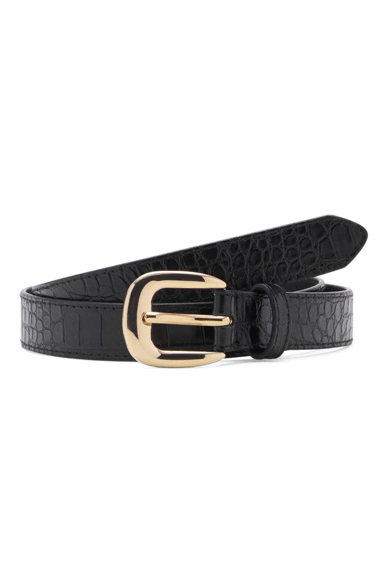 Croc Embossed Faux Leather Belt, Main, color, BLACK